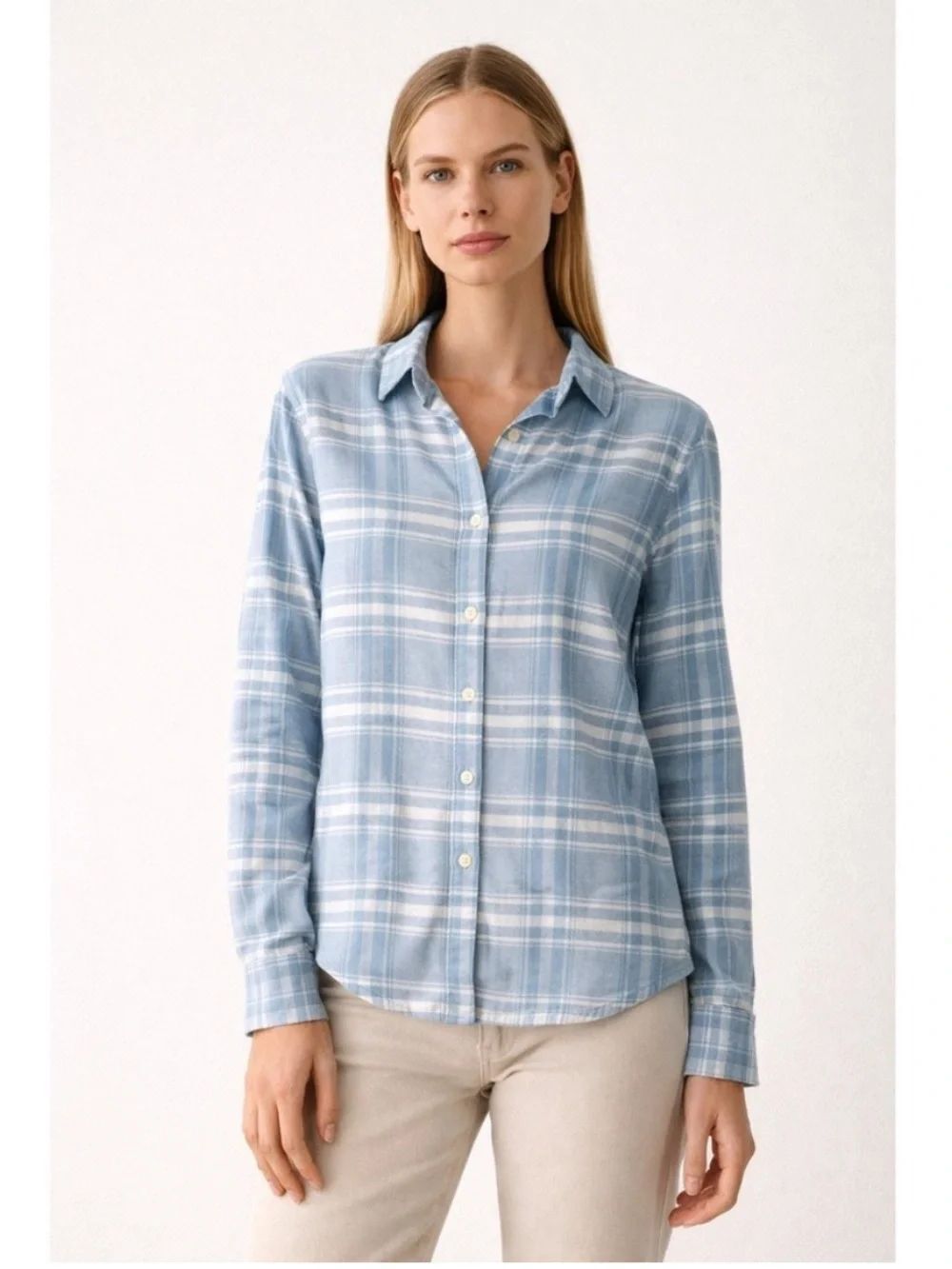 Faherty Womens Blue Plaid Long Sleeve Button Down Shirt sz M